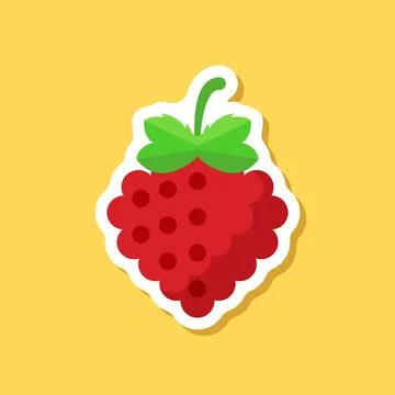 Raspberry fruit sticker icon in flat style. Raspberries berry vector illust.. Stock Illustration