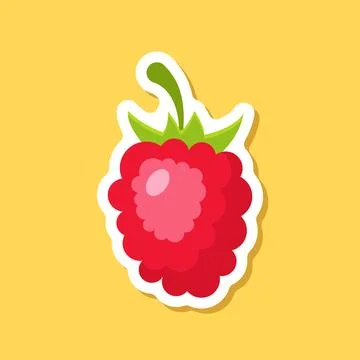 Raspberry fruit sticker icon in flat style. Raspberries berry vector illust.. Illustrazione stock