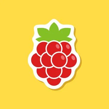 Raspberry fruit sticker icon in flat style. Raspberries berry vector illust.. Stock Illustration