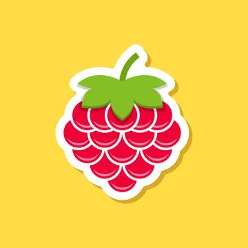 Raspberry fruit sticker icon in flat style. Raspberries berry vector illust.. Illustrazione stock