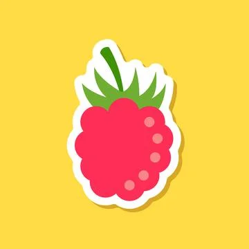 Raspberry fruit sticker icon in flat style. Raspberries berry vector illust.. Illustrazione stock