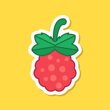 Raspberry fruit sticker icon in flat style. Raspberries berry vector illust.. Stockillustratie