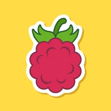 Raspberry fruit sticker icon in flat style. Raspberries berry vector illust.. Illustrazione stock