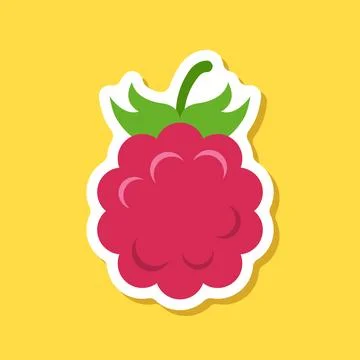Raspberry fruit sticker icon in flat style. Raspberries berry vector illust.. Stockillustratie