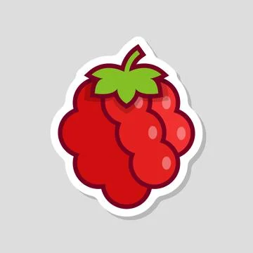 Raspberry fruit sticker icon in flat style. Raspberries berry vector illust.. Illustrazione stock
