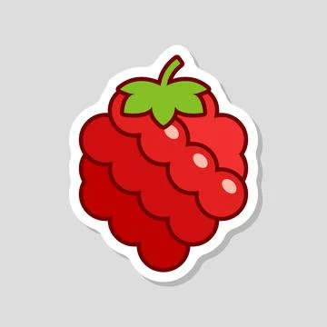 Raspberry fruit sticker icon in flat style. Raspberries berry vector illust.. Illustrazione stock