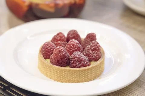 Raspberry fruit tart cake background Stock Photos