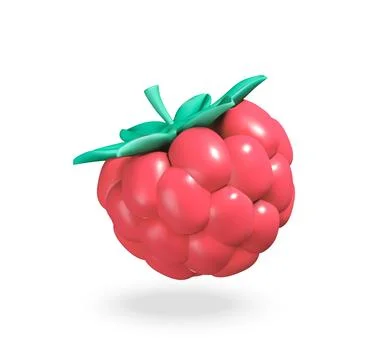 Raspberry with green leaves vector 3d icon. Stock Illustration