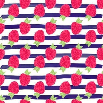 Raspberry hand drawn sketch striped Seamless Pattern. Vector Illustration Stock Illustration