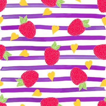 Raspberry hand drawn sketch striped Seamless Pattern. Vector Illustration Stock Illustration