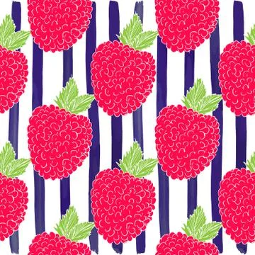 Raspberry hand drawn sketch striped Seamless Pattern. Vector Illustration Stock Illustration