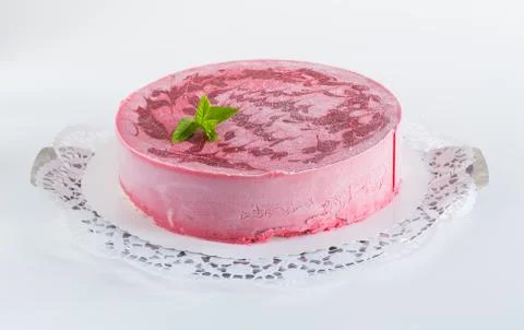Raspberry ice cream cake isolated as cut Stock Photos
