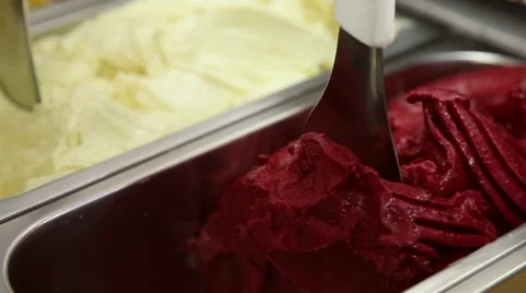 Raspberry ice cream with scoop Stock Footage 64713616