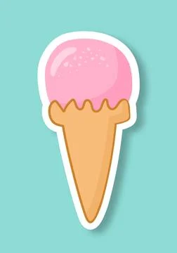 A raspberry ice cream sticker or icon on a green background. Trendy pop art Stock Illustration