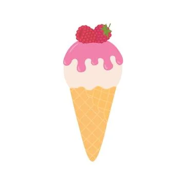 Raspberry ice cream in a waffle cone Stock Illustration