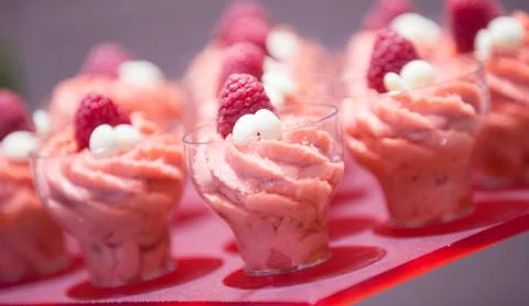 Raspberry icecream serves in glasses 스톡 사진