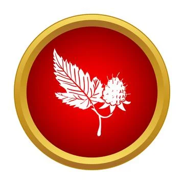 Raspberry icon with leaf in red circle button Stock Illustration