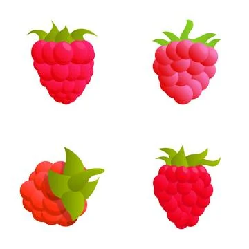 Raspberry icons set cartoon vector. Fresh organic berry Stock Illustration