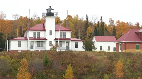 Raspberry Island Lighthouse in Apostle Islands National Lakeshore Stock Footage 141227657