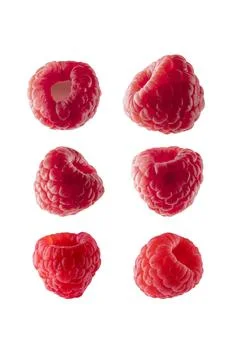 Raspberry isolated on white background, fresh berry fruits set Stock Photos