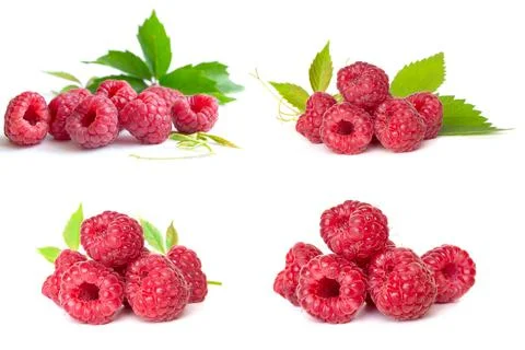 Raspberry isolated on a white background. Set of different composition of ras Stock-Fotos