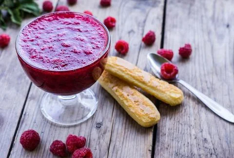 Raspberry jam and fresh raspberry Stock Photos