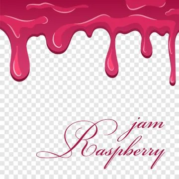 Raspberry jam cartoon. Flowing melting fruit sauce isolated transparent backg Stock Illustration