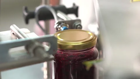Raspberry jam factory. Conveyor line Stock Footage 249890785