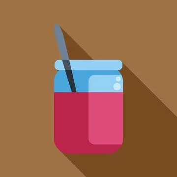 Raspberry jam in glass jar with spoon Stock Illustration