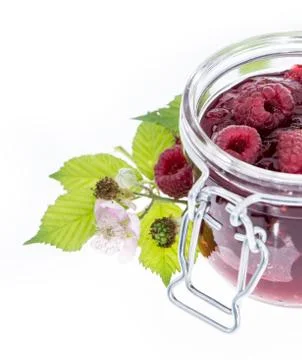 Raspberry jam isolated on white Stock Photos