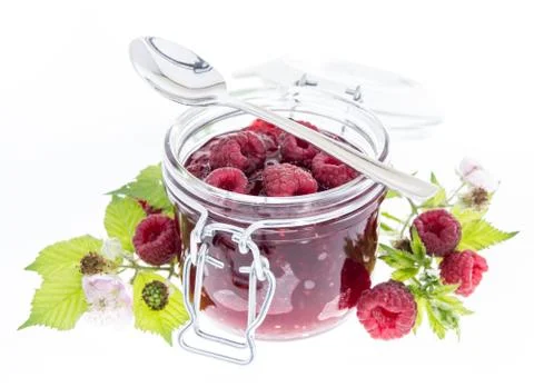 Raspberry jam isolated on white Stock Photos