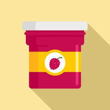 Raspberry jam jar icon, flat style Stock Illustration