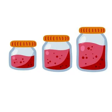 Raspberry jam. Jar of pink berries and fruit syrup. Glass kitchen utensils. Illustrazione stock
