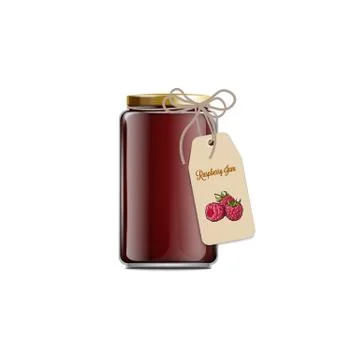 Raspberry jam or confiture in glass jar realistic vector illustration isolated. 스톡 일러스트