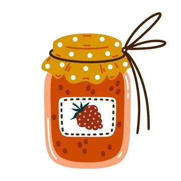 Raspberry jam vector icon. Sweet berry jelly in a glass jar with lid, label Stock Illustration