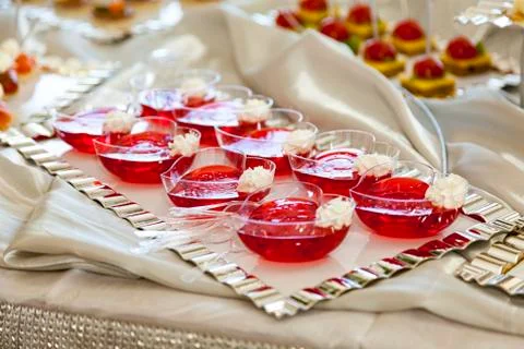 Raspberry Jelly Dessert on a Festive Table Close Up Stock Photos