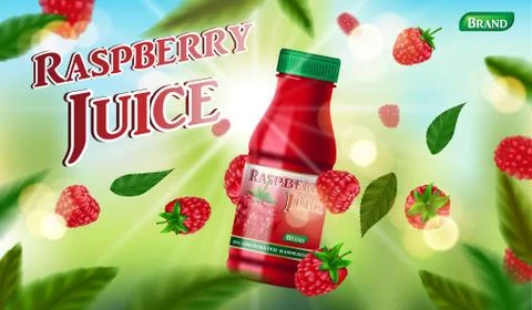 Raspberry juice bottle template for package design. fruit juice container Stock Illustration