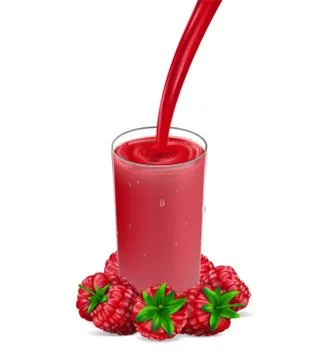 Raspberry juice with splash isolated on white. glass with red raspberry Juice Stock Illustration