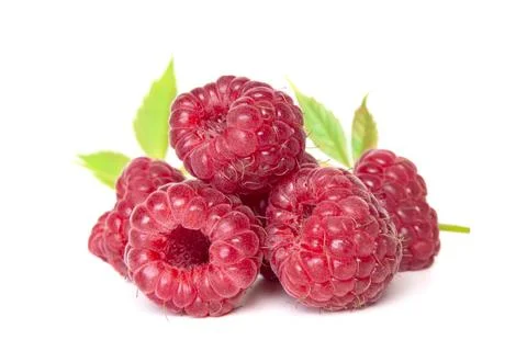 Raspberry with leaves isolated on white background. Foto stock