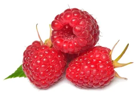 Raspberry with leaves isolated on white background Stock Photos