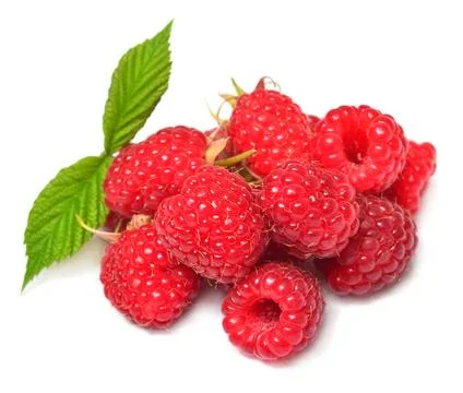 Raspberry with leaves isolated on white background Stock Photos