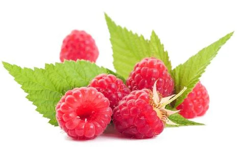 Raspberry with leaves. Raspberry isolated on white background. Stock Photos