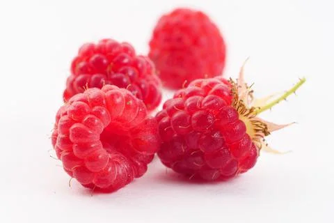 Raspberry with leaves. Raspberry isolated on white background. Stock Photos