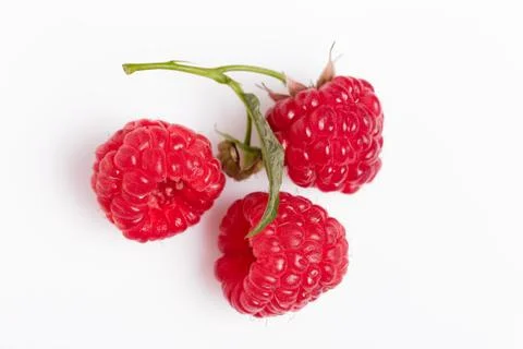 Raspberry with leaves on white background. Helthy food Stock Photos