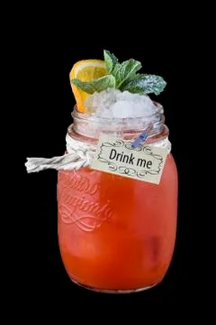 Raspberry lemonade with ginger in a glass jar on a dark background Stock Photos