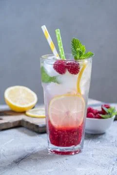 Raspberry lemonade. Iced summer drink. Stock Photos