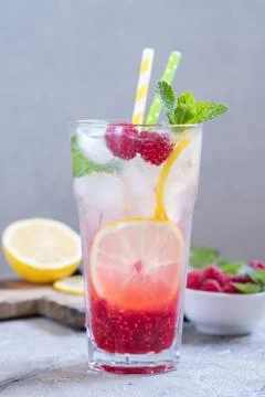 Raspberry lemonade. Iced summer drink. Stock Photos
