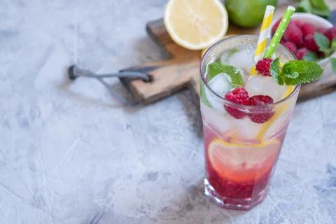 Raspberry lemonade. Iced summer drink. Stock Photos