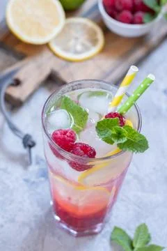 Raspberry lemonade. Iced summer drink. Stock Photos
