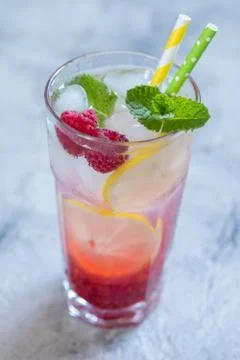 Raspberry lemonade. Iced summer drink. Stock Photos